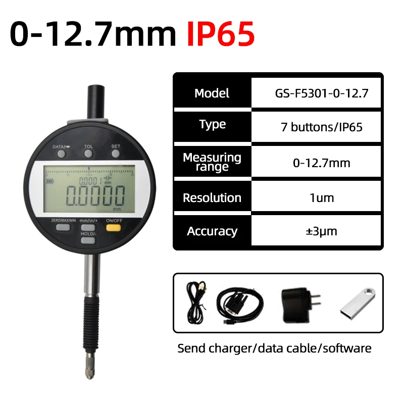 

ALIYIQI Wireless Digital Indicator 1μm Resolution IP65 Electronic Indicator 0-12.7 With Rechargeable Battery Measuring Tools