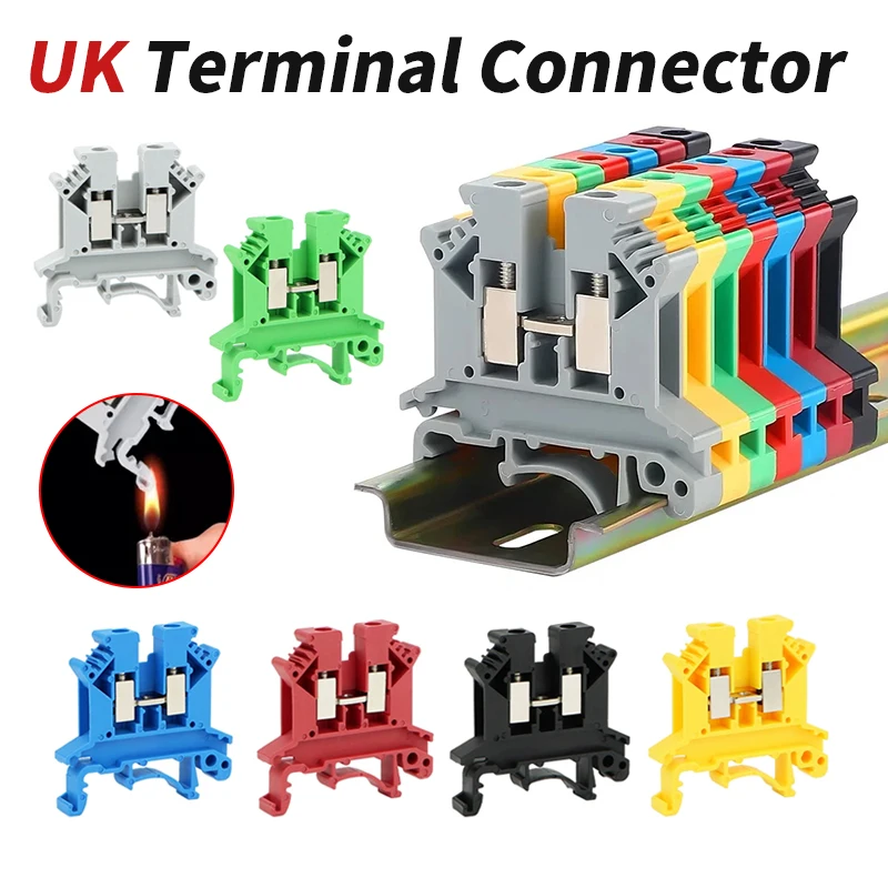 

10 шт. UK5N клеммные колодки на DIN-рейку, медный проводящий лист 41A, 800 В, двухслойный разъем для страхования напряжения/тока