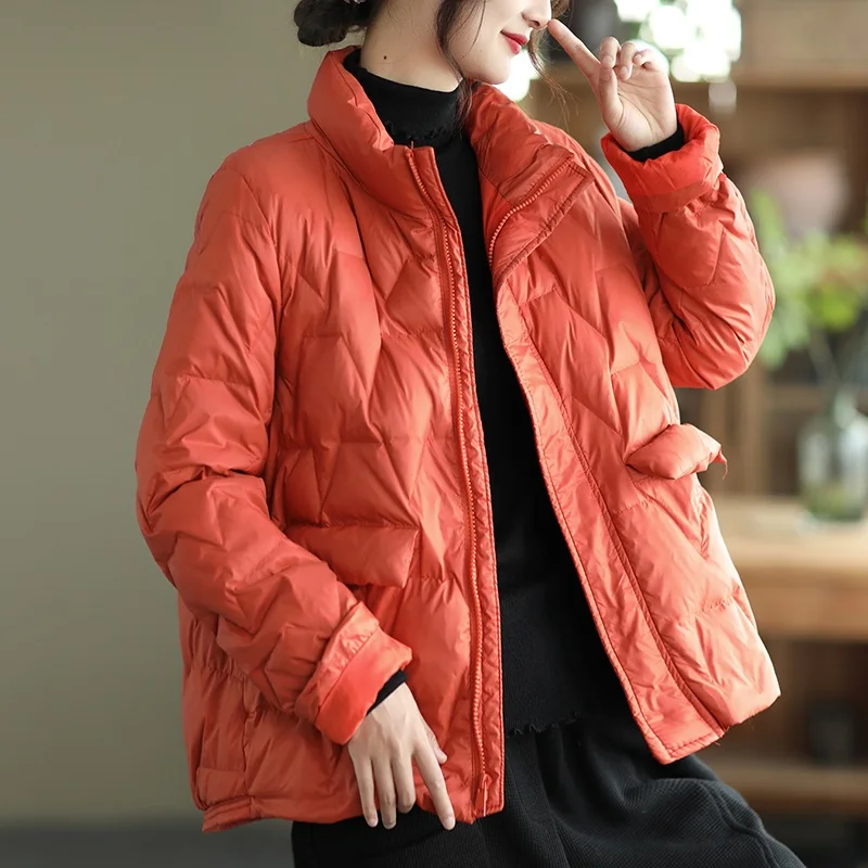 เสื้อแจ็คเก็ตผ้าฝ้ายบุนวมน้ำหนักเบาสำหรับผู้หญิง แฟชั่นพลัสไซส์ ทรงหลวม ใส่ได้หลากหลาย สไตล์เกาหลี เสื้อโค้ทกันหนาว