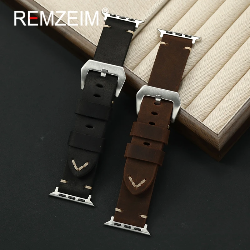 

Handmade Crazy Horse Leather Wristwatch Strap for Apple Watch Ultra 2 38/40/41/42/44/45/46/49mm for Iwatch 1-10 SE Watch Bands