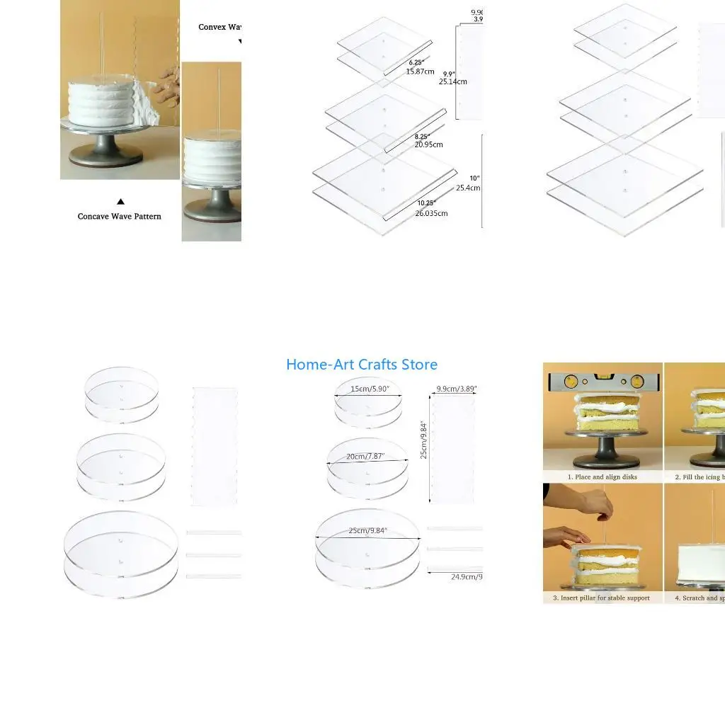 Y3NA 11pcs Acrylic Cake Disk Set Circle Base Boards Pillar Comb Scraper Dowel Rod