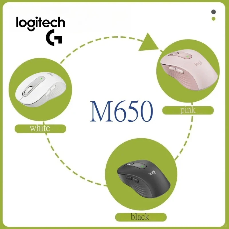 

Logitech M650 Wireless Mouse - Ergonomic Design with Multiple Color Options including Black White Pink for Personalized Comfort