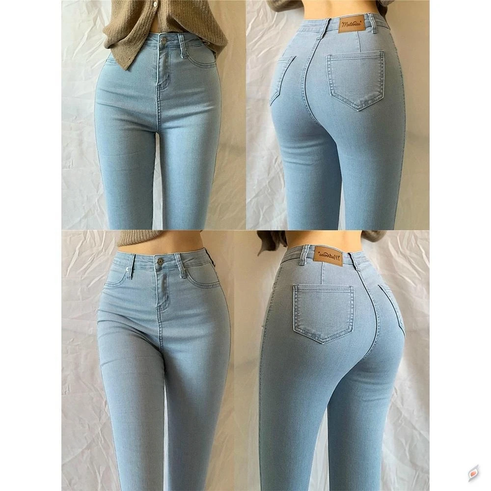 Taille haute extensible pêche bout à bout serré minceur Bootcut pantalon coton Stretch Denim fermeture à glissière pantalons longs