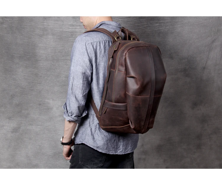 

Новый мужской рюкзак из натуральной кожи 2026 года, ретро-стиль, большая вместимость, для ноутбука 15.6 дюймов, черный, школьный, дорожный