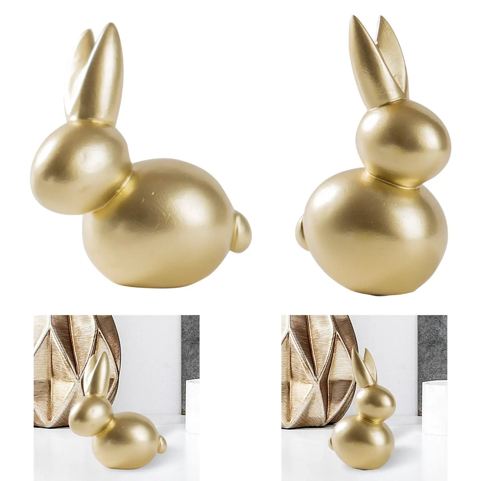 Resin Rabbit Figurine Decoration Craft Golden Bunny Ornament Easter Sculpture Statue for Gift Entryways Dining Tables Home Table