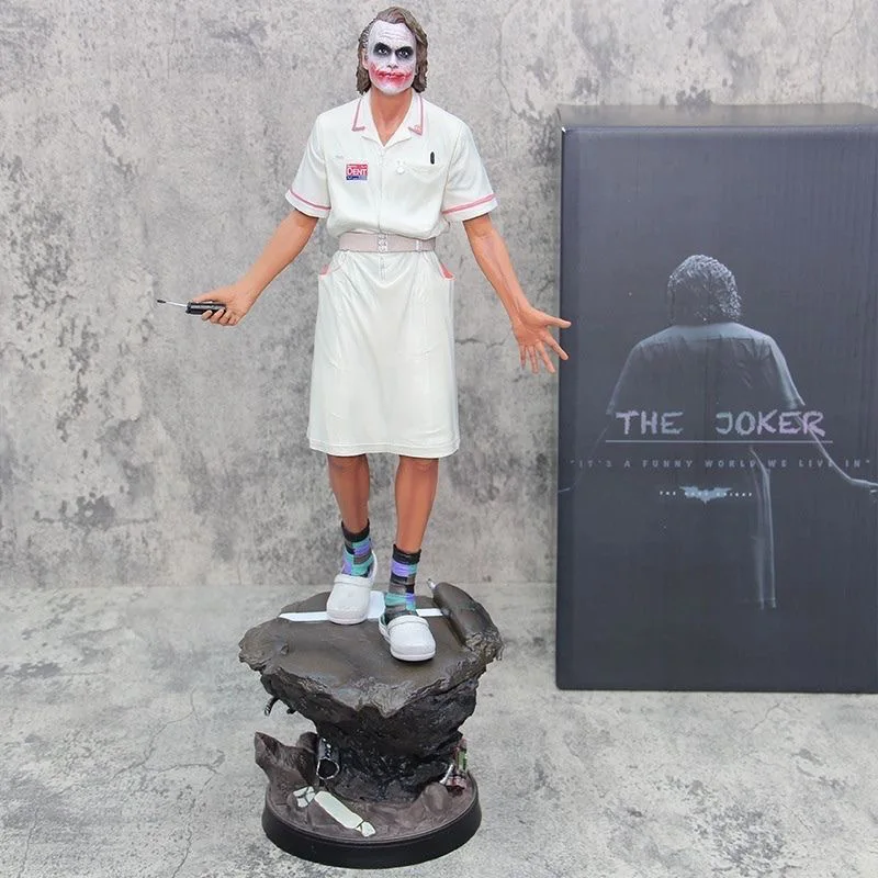 

Hot 54cm Series DC Heath Ledger Nurse Uniform Joker Figure Joker Standing Scene Model Handmade Ornament GK Resin Statue Toys