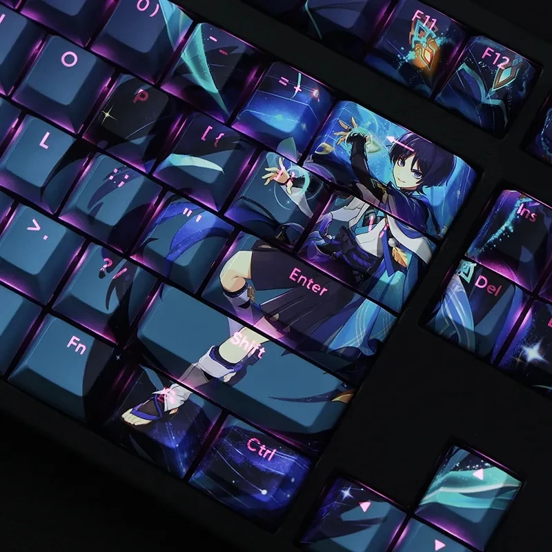 

Anime Keycaps 108 Keys PBT 5 Sides Dye Subbed Cartoon Gaming Key Caps Cherry Profile Backlit Keycap For Genshin Impact Wanderer