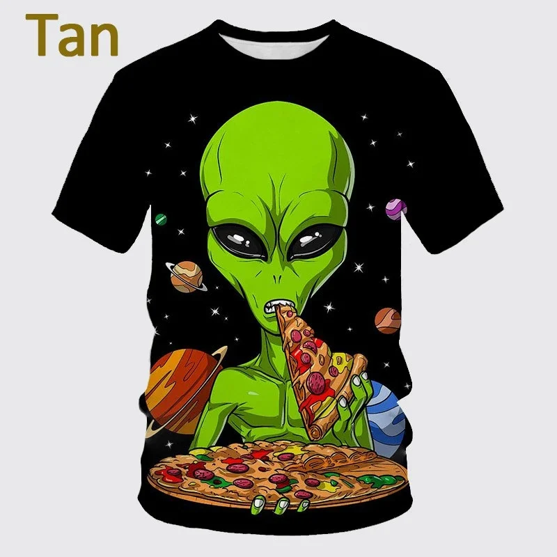 Funny Alien Graphic T Shirt for Men 3D UFO Invader Printed T-Shirt Fashion Womens Clothing Cool Kids Tee Shirts Y2k Short Sleeve