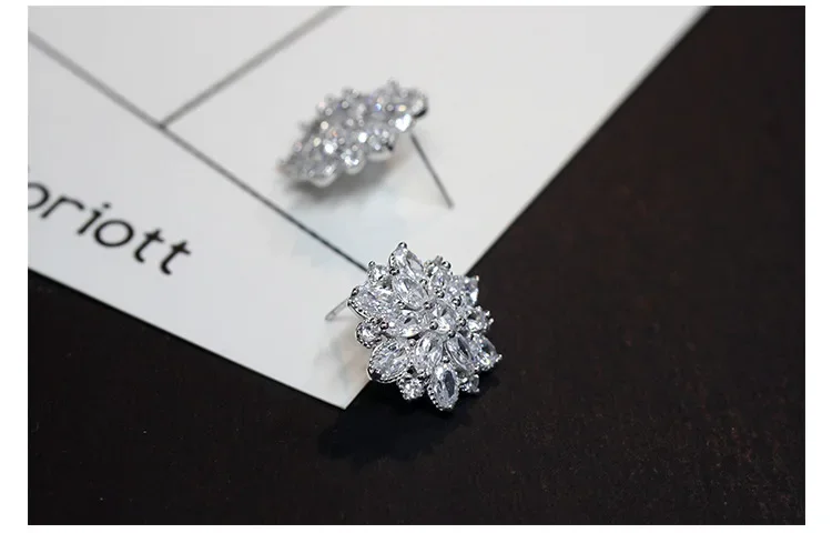925 Sterling Silver AAA cyrkonia kwiaty stadniny kolczyki dla kobiet luksusowa panna młoda dama modna biżuteria antyalergiczna — zdjęcie 5