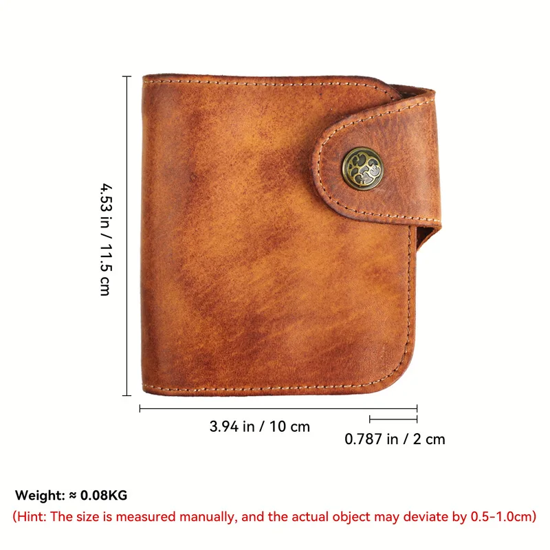 Cowhide Wallet for Men – Bifold with Zipper Coin Pocket – Holds Bills, Credit Cards, Coins – Practical Leather Walet for Men
