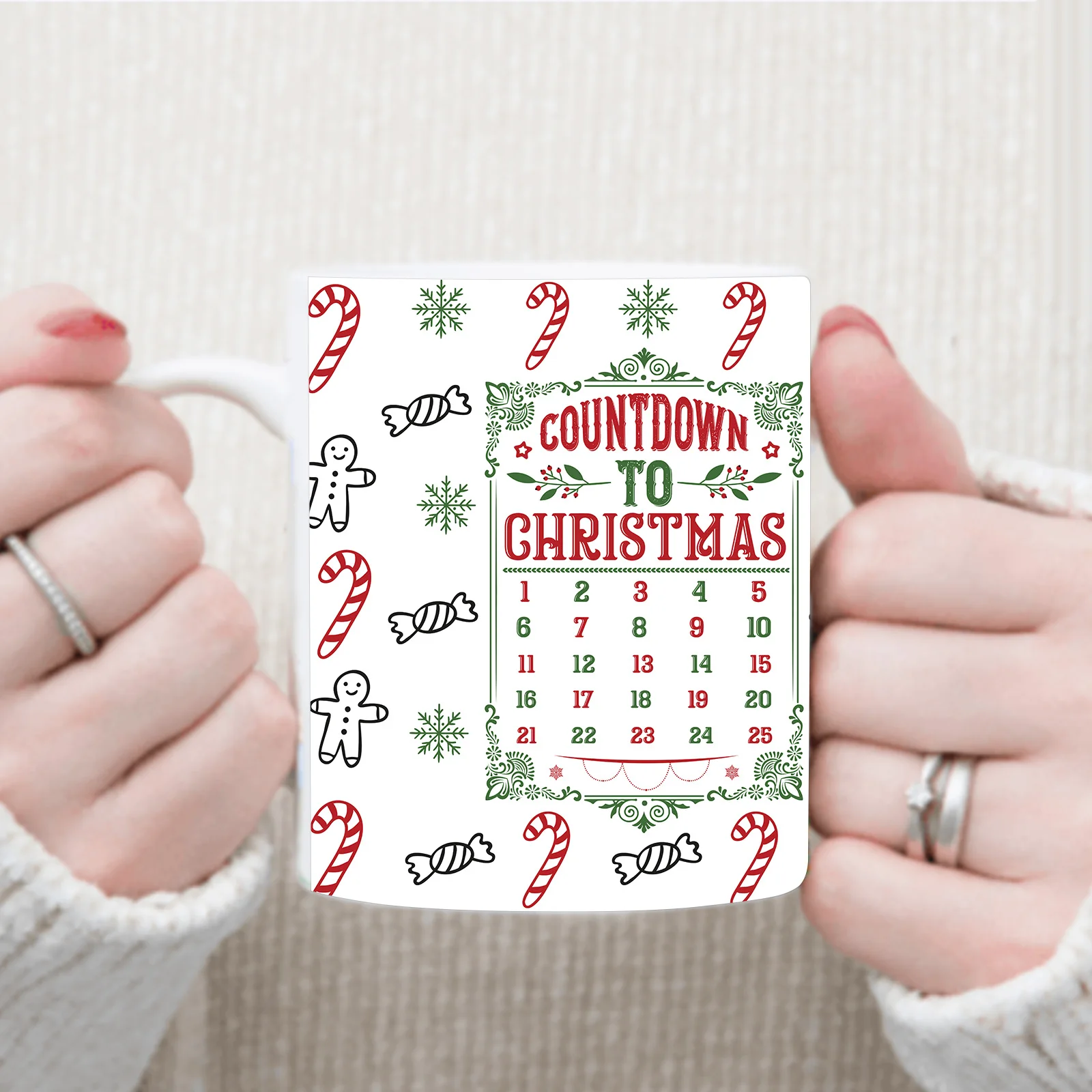 1pc Christmas Calendar Pattern 3d Print 11oz Ceramic Mug Tea Milk Coffee Cup Christmas Cookie Snack Gifts Cup Xmas Gift