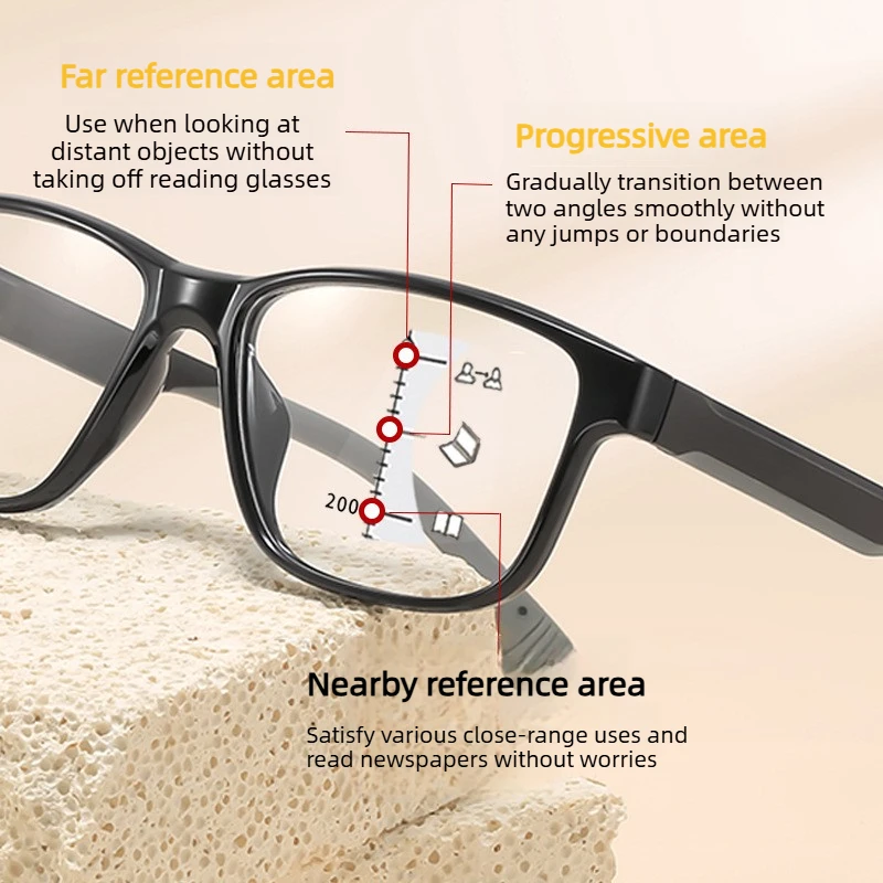 Stylish Square-Frame Photochromic Reading Glasses Blue Light-Blocking Multifocal HD Ultra-light Sport-Style Presbyopia Glasses
