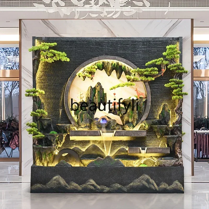 

K18 A26 Large rockery water curtain wall running water screen hotel clubhouse entrance partition courtyard fountain circulating