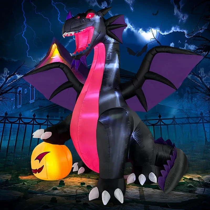 Halloween Inflatable Dinosaur and Pumpkin Decorations with LED Lights Garden Party Decorations and Outdoor Ornaments
