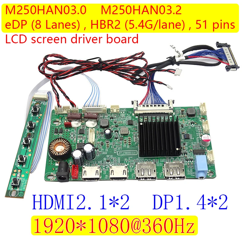 

Материнская плата для привода M250HAN03.0, M250HAN03.2, 1920x1080 @ 360 Гц, 8 lanes eDP 51Pin, ЖК-экран, управление материнской платой HDMI2.1 DP1.4 24,5 дюйма