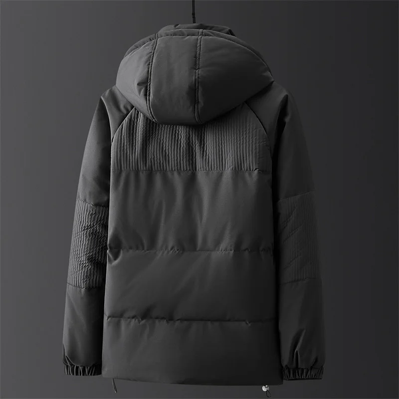 Man Down Jacket Winter Thicken Fleece Solid Color Patchwork Men Outerwear Long Sleeve Hooded Loose Versatile Daily Male Coat