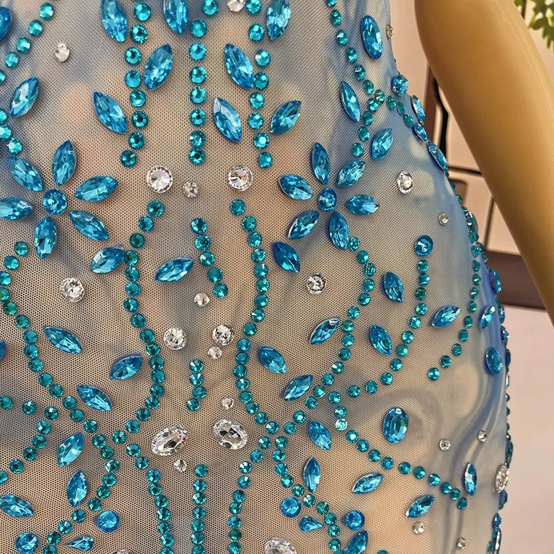 Niche Pauw Blauw Temperament Jurk Sexy Cocktail Party Avondjurk Studio Tentoonstellingshal Model Catwalk Prestatiekleding