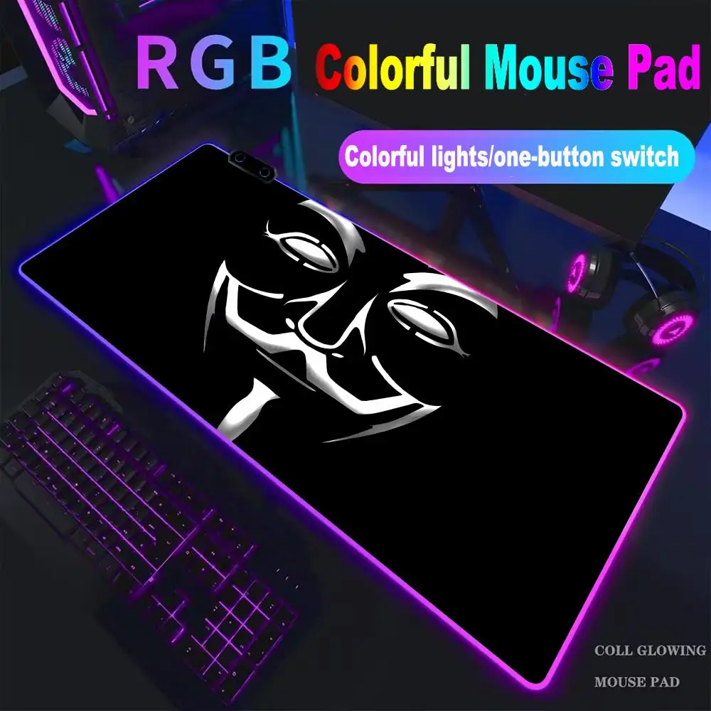 

Hacker mask Mouse Pad XXL RGB Gaming Mouse Pad Gamer Accessories Large LED Mouse Pad PC Computer Desk Mat with Backli HYBXXC
