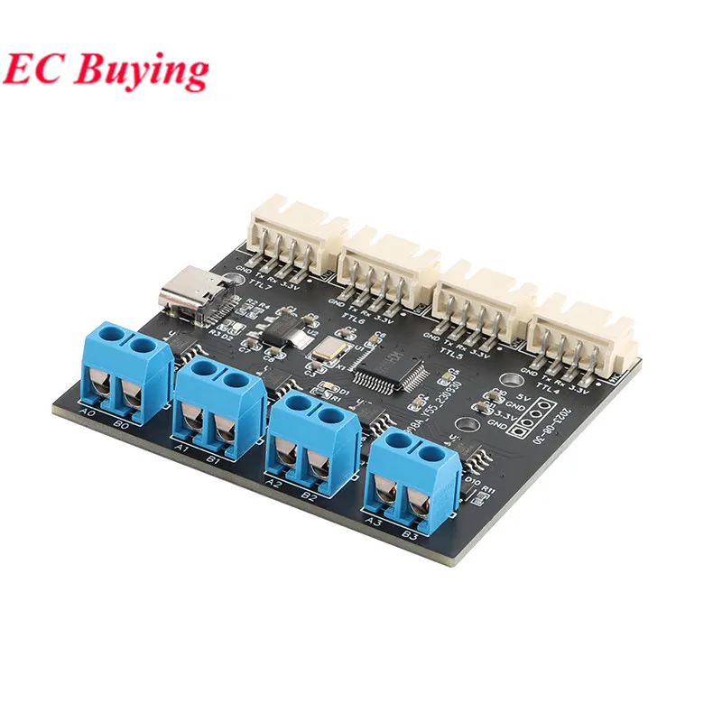 CH348 Multi Channel Way Expansion Board USB Type-C to 4 Way UART TTL Serial Port+4 Way RS485 Serial Port Module