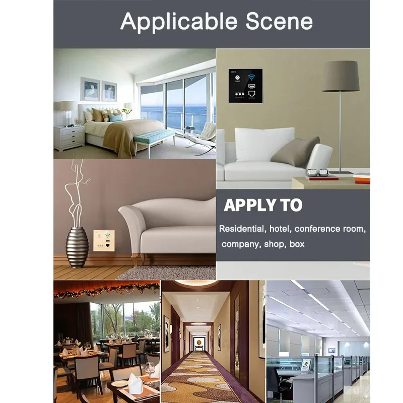 Home 300M Wall Embedded Wireless WIFI 2.4G Router 86X86MM Wall Socket Panel WiFi Repeater with USB Port LAN/WAN