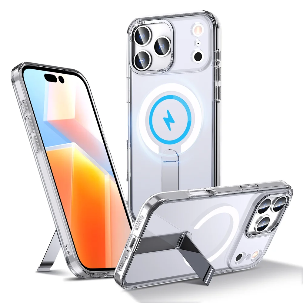 Luxuriöse Magsafe Metall-Klappständer Magnetische Handyhülle für iPhone 16 17 18 Pro Max Air 16e 14 15 Plus 13 12 11 Acryl-Cover – Detail 9