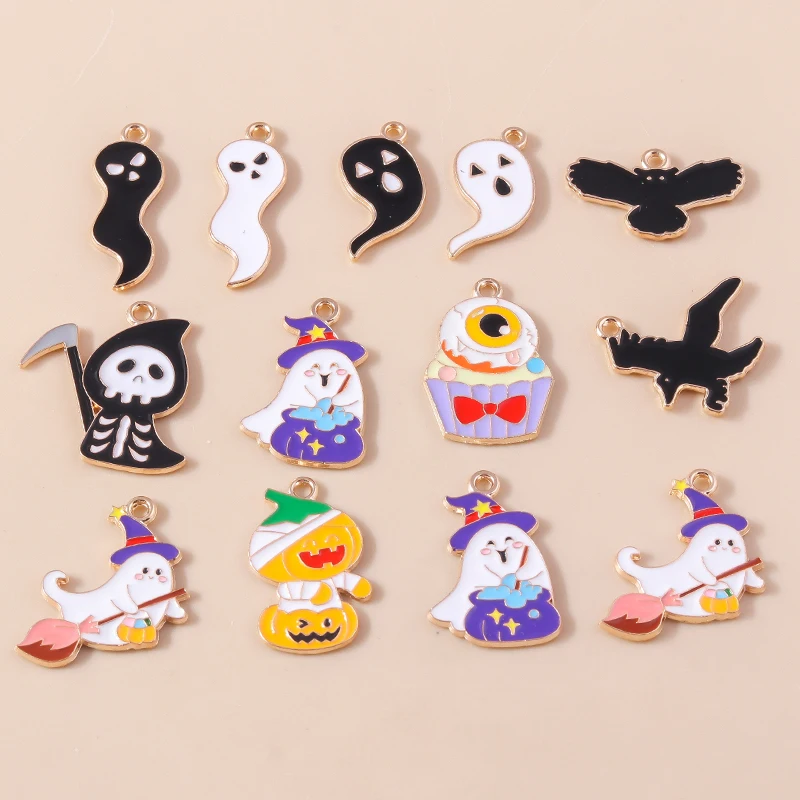 

20pcs Cartoon Enamel Halloween Ghost Bat Charms Pendants for Jewelry Making Drop Earrings Necklaces Bracelet DIY Crafts Supplies