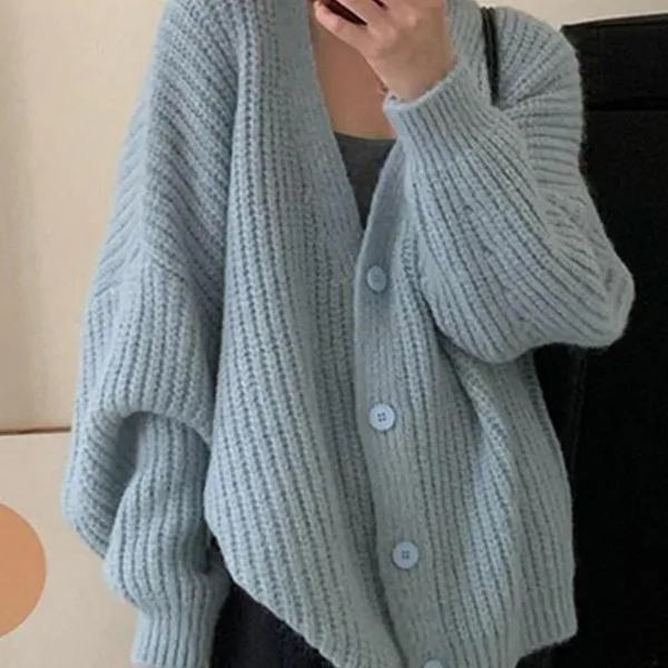 Cardigan women sweater 2026 new thick knitted Spring Autumn new loose bat-sleeve slim knitted sweater top women's clothing