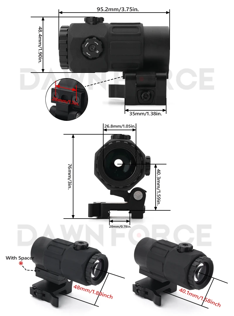 Imagem -03 - Magnifier Sight 5x com Switch para Side Quick Detach qd Mount para Caça e Airsoft Rifle com Marcações Originais G45