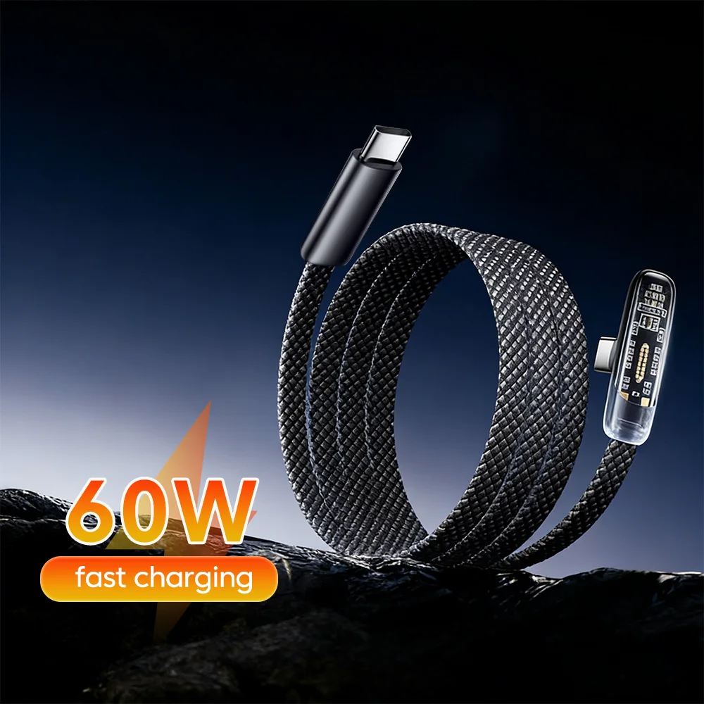 60W Type C To Type C Fast Charging Data Cable Bend Flat Cable Transparent Data Cable for iphone16 17 Samsung