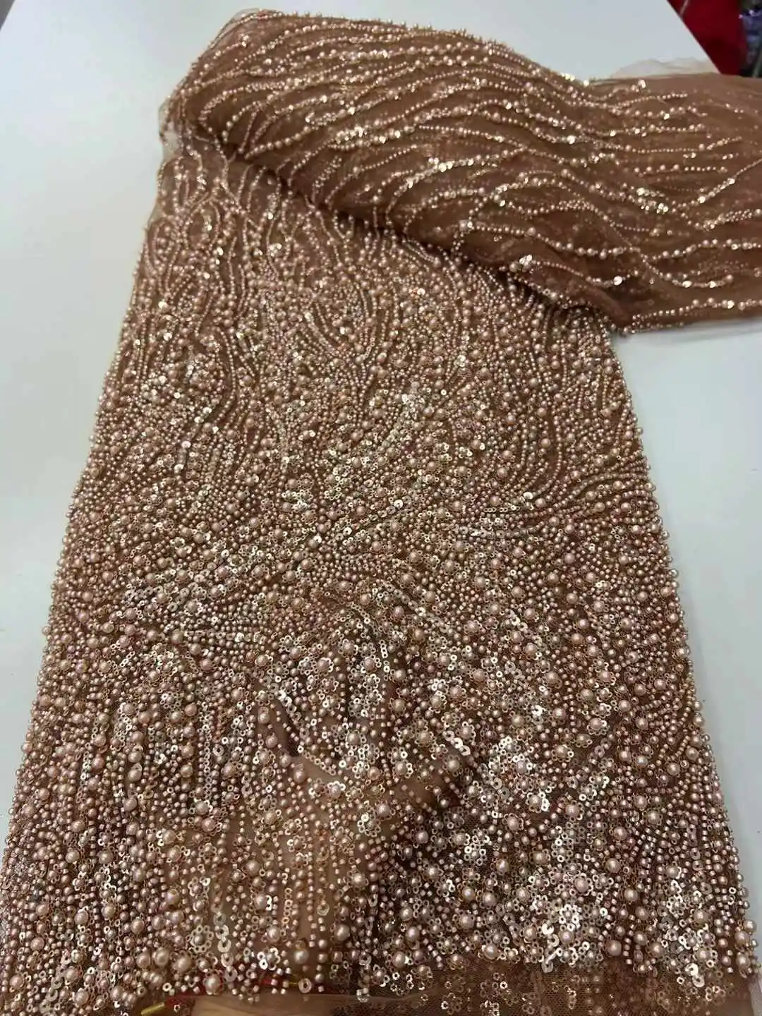 Linda lantejoulas nigerianas festa renda contas africanas tecido de renda 2025 alta qualidade 5 jardas tecido de renda líquida de tule francês africano