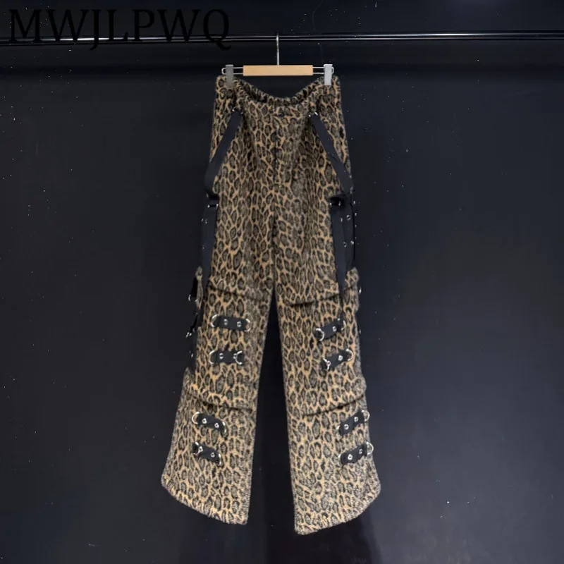 

MWJLPWQ Patchwork Pocket Metal Design Male Trousers Leopard Print Heavy Industry Loose Casual Wide-Leg Pants 2025 New Chic 12738