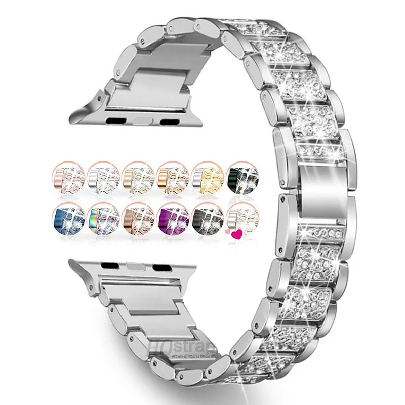 Diamentowy pasek do zegarka Apple 40mm 45mm 44mm 41mm 42mm 38mm pas metalowy dla IWatch serii 8 7 SE 6 5 4 kobiety bransoletka