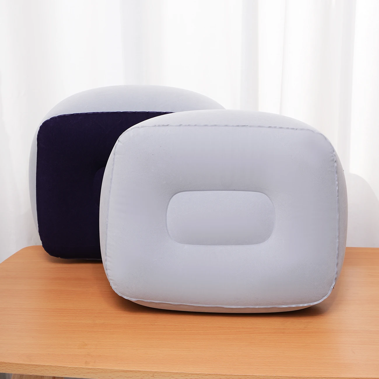 1PC aufblasbare Fußstütze Kissen Reise Fußstütze Kissen Zug tragbare Camping Kissen Home Reise mit Luftpumpe Bein up, grau – Detail 4