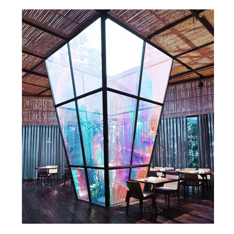 High-Stability P8 8mm Transparent Flexible LED Film Screen Adhesive Simple Installation Animation Video Advertising Media
