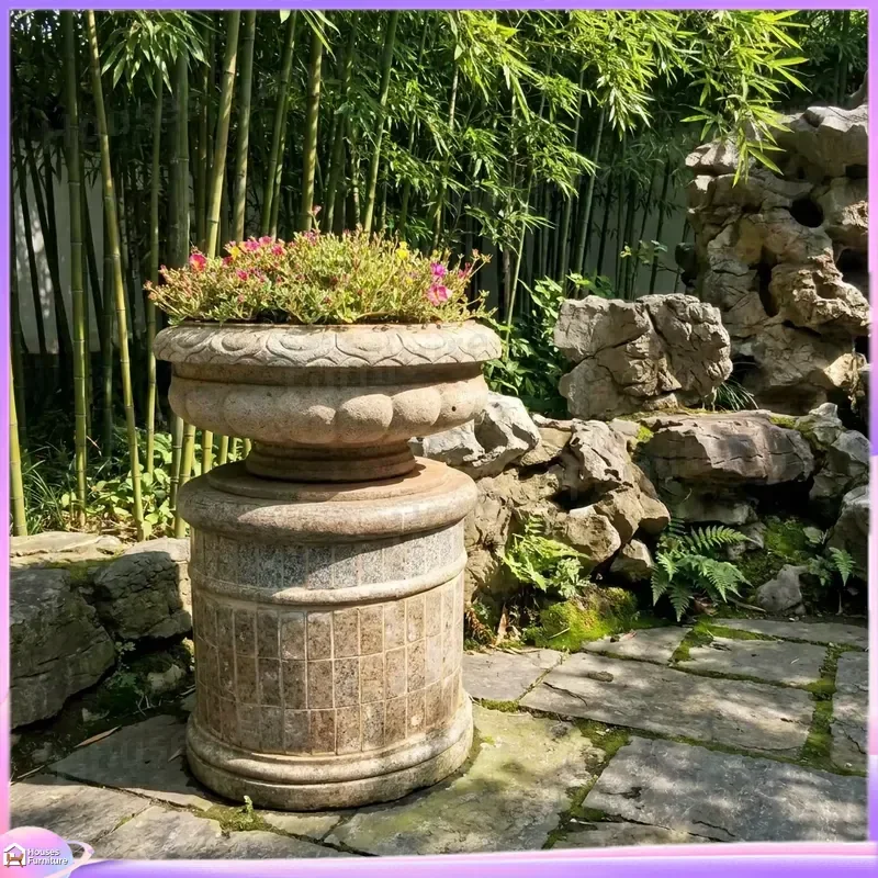 Modern Polished Granite Planter Outdoor Garden Flower Box Large Stone Pot for Courtyard Villa Hospital Landscape Decoration