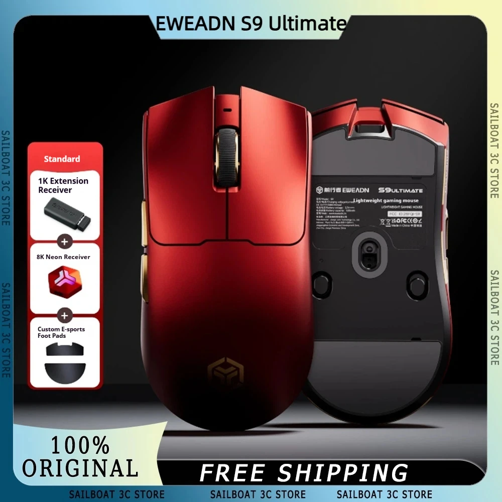 

EWEADN S9 Ultimate Wireless Mouse PAW3950 8K Polling Rate 42000DPI 750IPS Ergonomic Blutooth Gaming Mouse FPS with 500mA Battery