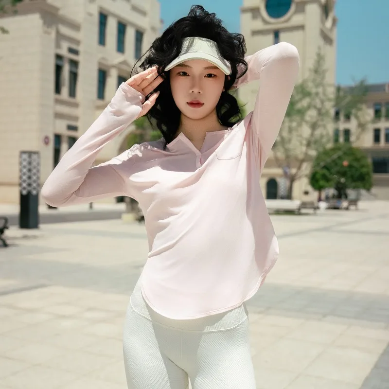 

Женская темпераментная нижняя рубашка с длинными рукавами, закрывающая бедра, с высококачественной одеждой для занятий йогой и фитнесом, футболка для пешего туризма