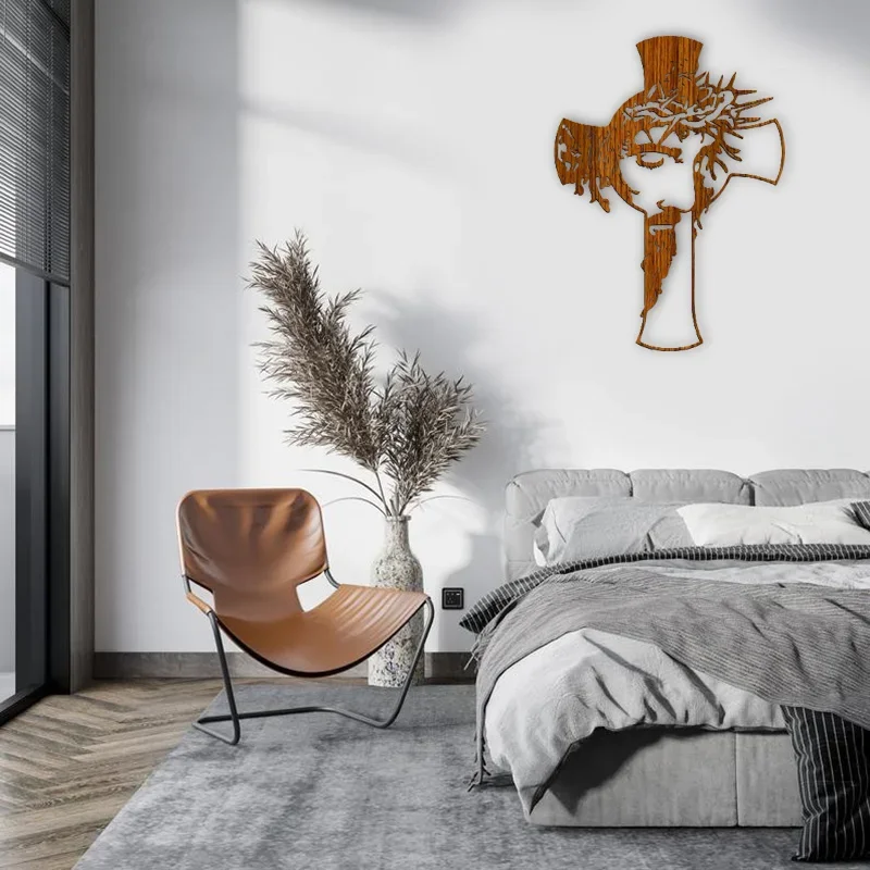 

New Cross Christian Wood Wall Art Craft Decoration for Home Hangings Hook Hole Design Wall Art Openwork Carving Wooden Religious