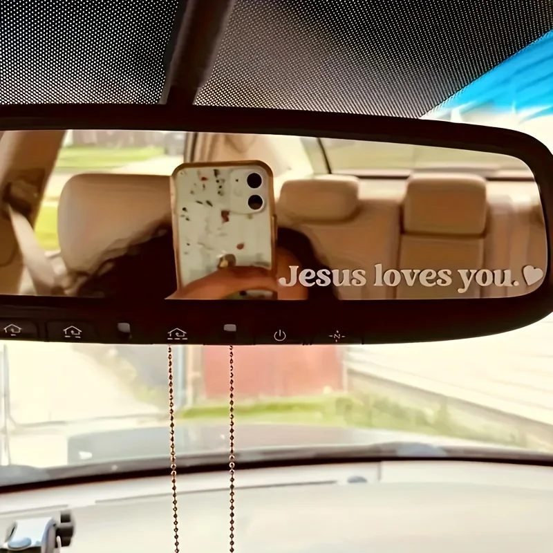 2pcs Jesus Loves You Rearview Mirror Car Stickers Reflecting Mirror Decals Heart-warming Sticker Vinyl Decals Self-adhesive