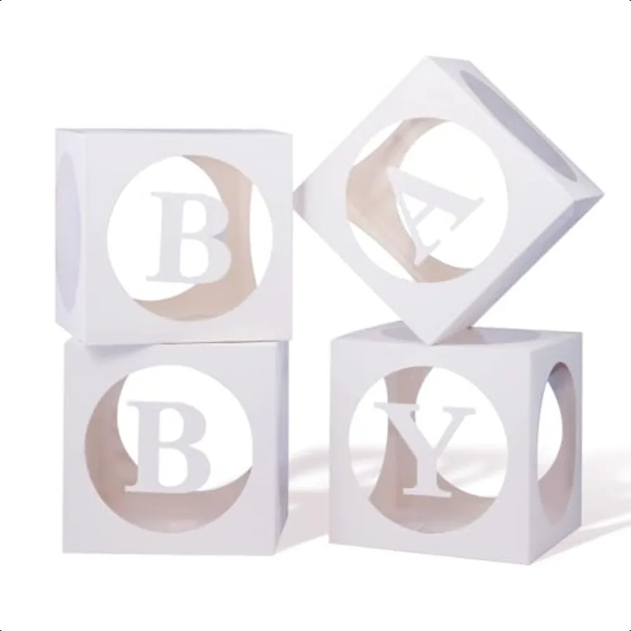 Baby Boxes with Letters for Baby ShowerTransparent Balloon Box 4 PCS Clear Baby Shower Decorations Block Boxes for Gender Revea