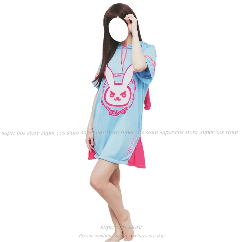 Dva Dress Hot Game Heros Dva Cosplay Overwatch Dva Hoodie Adult Costume Top Pink Blue Long Shirt Dress Cosplay Legend