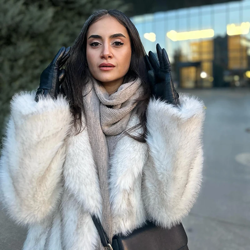 Neo Mint Slouchy Chic Gradient Long Eco Faux Fur Coat Women Winter Thick Warm Fluffy Fox Fur Jacket Brand Fashion Girls Overcoat