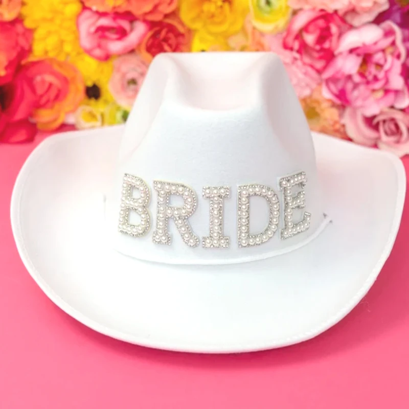 

White Bride Cowgirl Hat Bachelorette Cowboy Hat Country Western Bride To Be Bridal Shower Gift Proposal Wedding Day Decoration