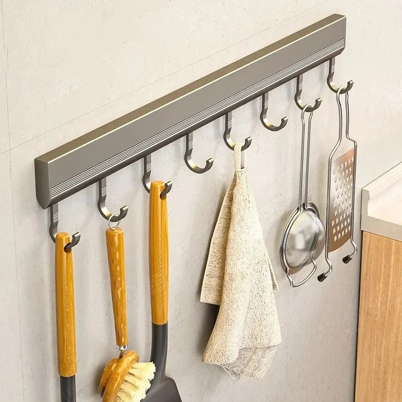 Wall Mounted Hooks Rack Punch Free Kitchen Utensils Storage Row Hook Holder Bathroom Towel Robe Coat Hangers Multi-Purpose Hooks