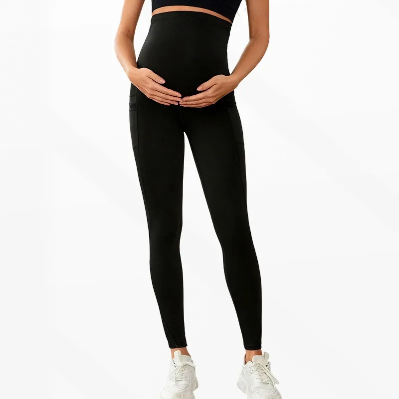 

Maternity Clothing Yoga Pants High-Waisted Fitness Leggings with Side Pockets Tummy Control Butt-Lifting Pregnant Woman S-XL