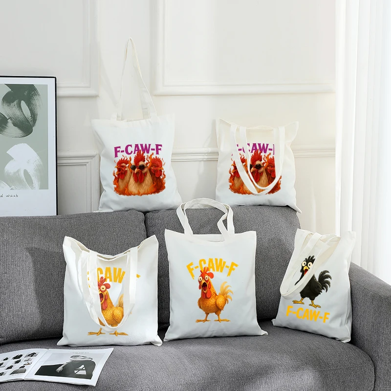 

F-CAW-F Chicken Shoulder Bag Canvas Tote Bag Animal Women Large Capacity Shopping Bag 2025 New F-CAW-F Chicken Cartoon Style