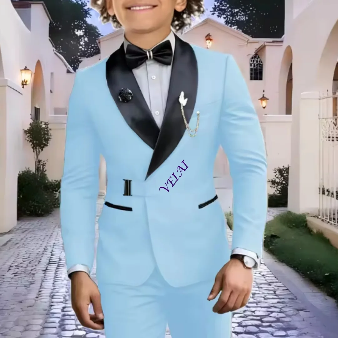Navy Blue Boy Suits Wedding Kids Tuxedos 2 Pieces Formal Blazer Shawl Lapel Double Breasted Prom Suits (Jacket+Pants)
