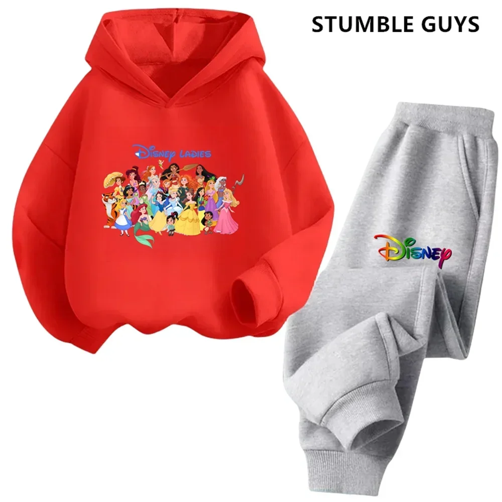 Disney Ladies Snow White Hoodie Set Girls Cartoon 3-14 Years Old Kawaii Street Casual Kids Sweatshirt Children Frozen Trucksuit