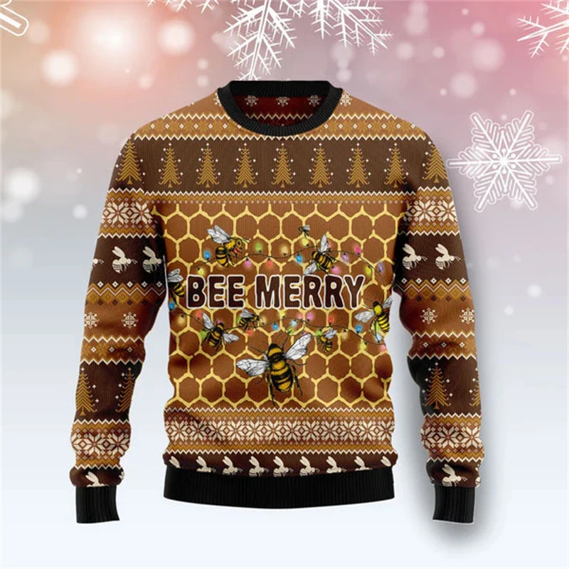 Unisex Ugly Christmas Bee Print Pullover Sweater For Men Women 3D Funny Hoodies Autumn Fashion Sweaters Long Sleeve Tops Hoodie