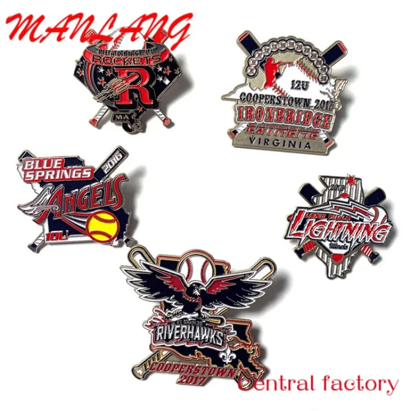 China Custom Hoge Kwaliteit Honkbal Pin Metalen Badges Zacht Email Reversspeldjes Voor Sport